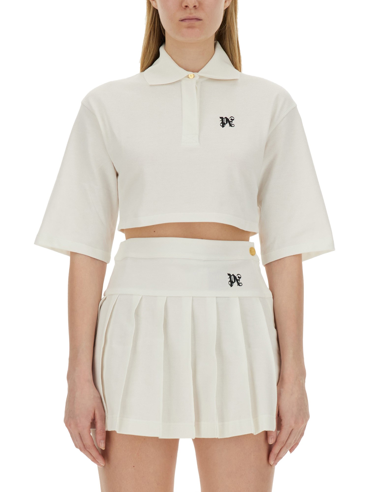 Palm Angels Polo Shirt With Monogram  Logo In White
