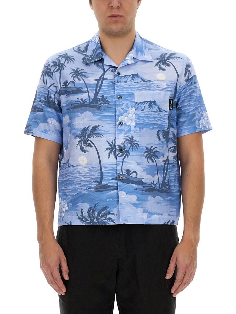 PALM ANGELS CAMICIA BOWLING CON STAMPA "TROPICAL SUNSET"