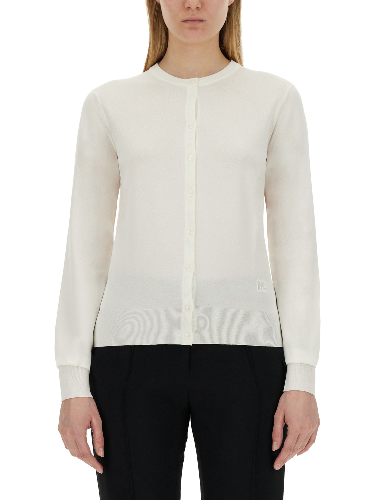 Shop Dolce & Gabbana Cardigan With Lace Inlays In White