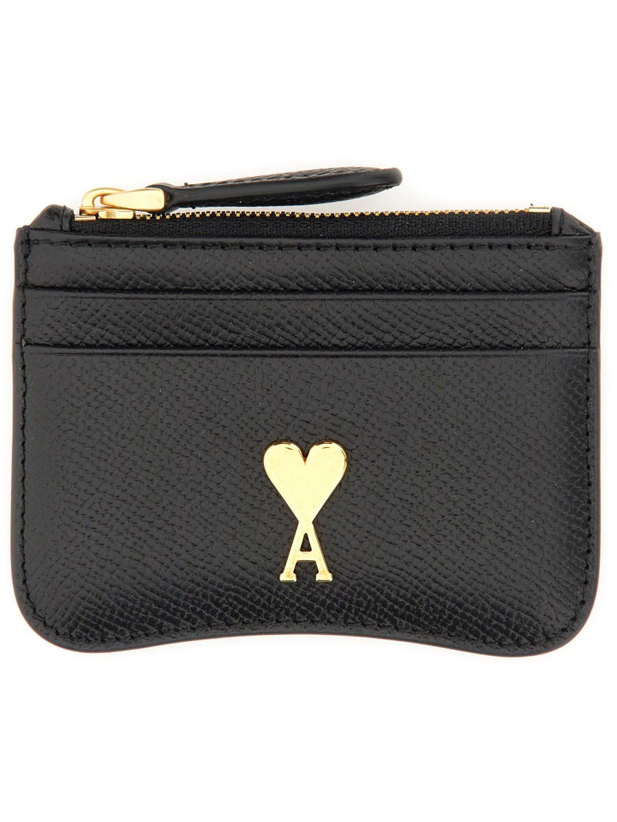 AMI PARIS PORTACARTE IN PELLE CON ZIP AMI DE COEUR