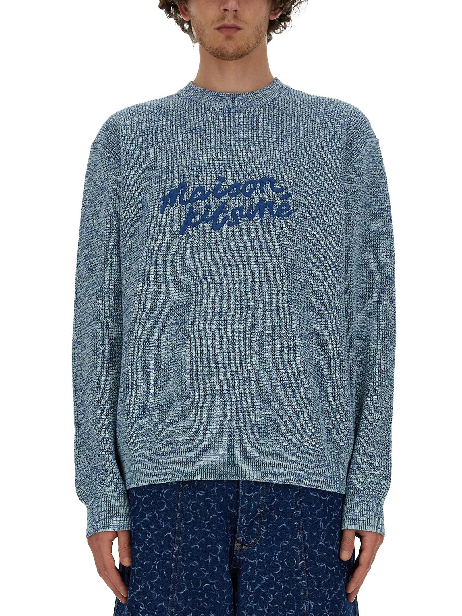 Shop Maison Kitsuné Jersey With Logo In Azure