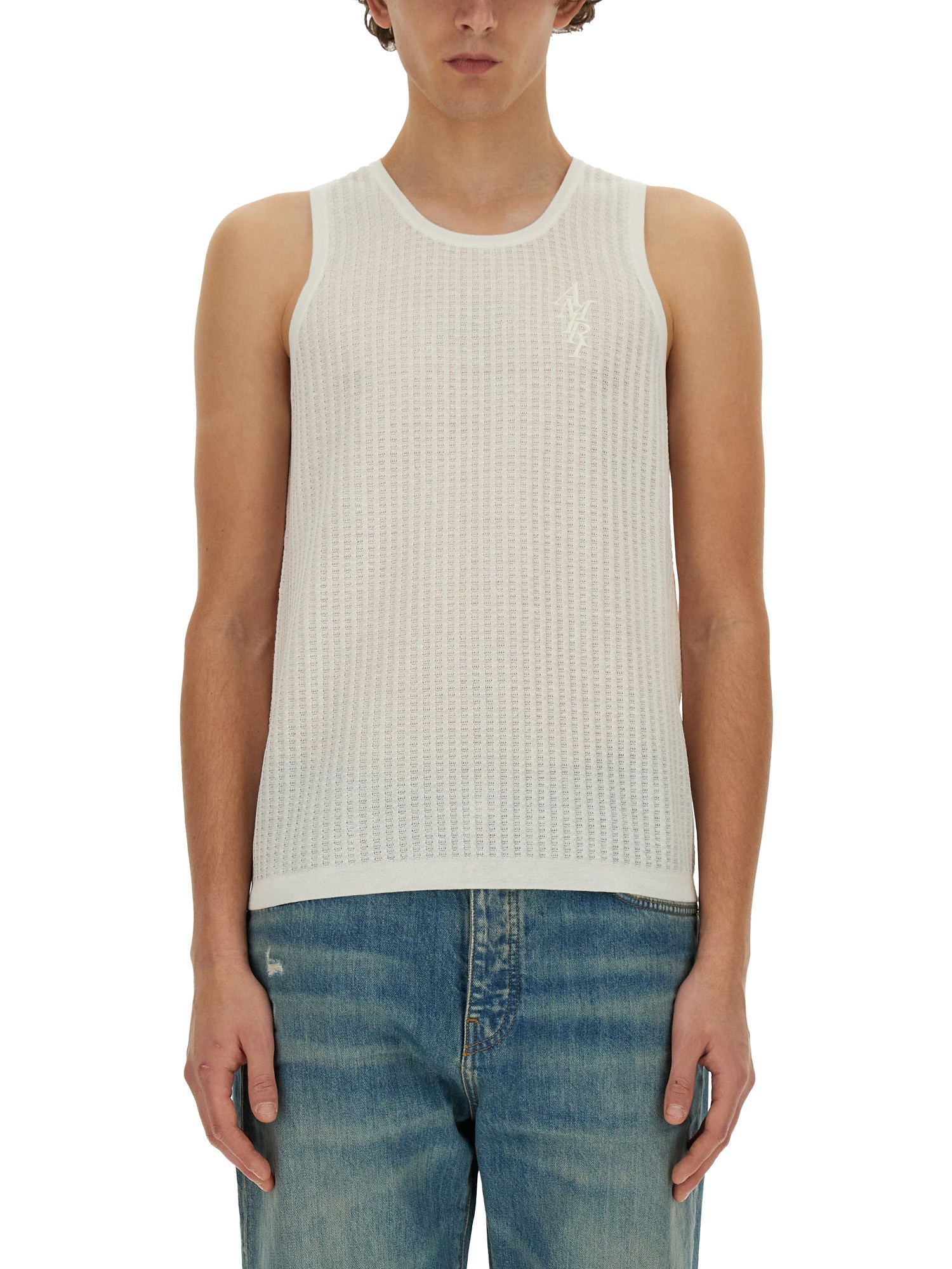 Amiri White Waffle Tank Top In White
