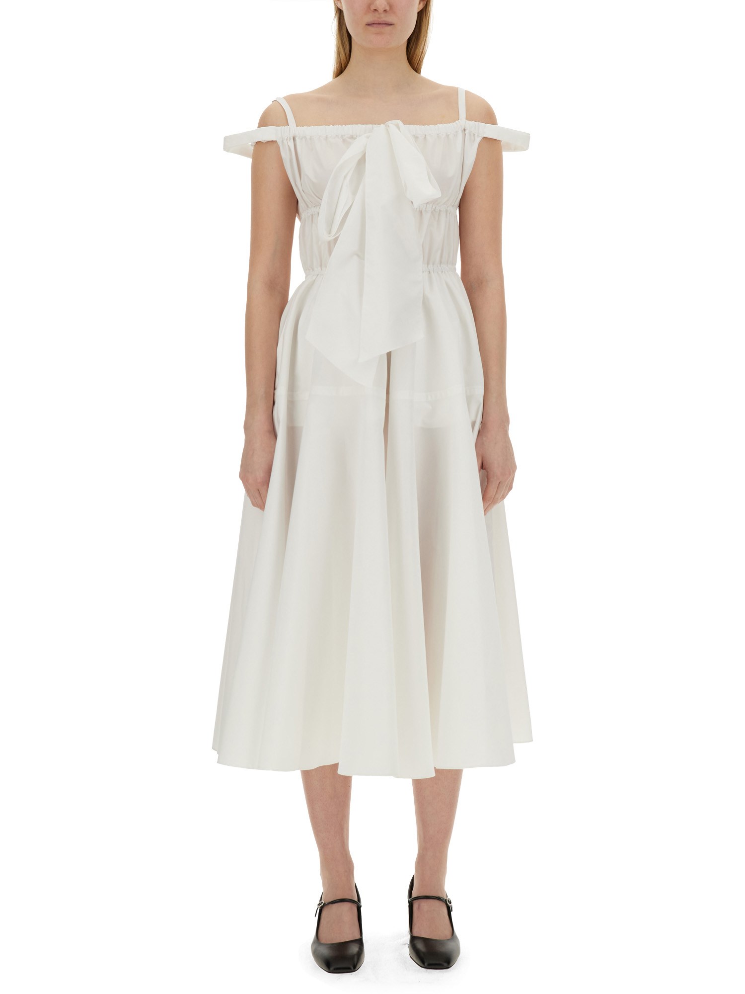 Patou Bow-detail Flared Midi Dress In White