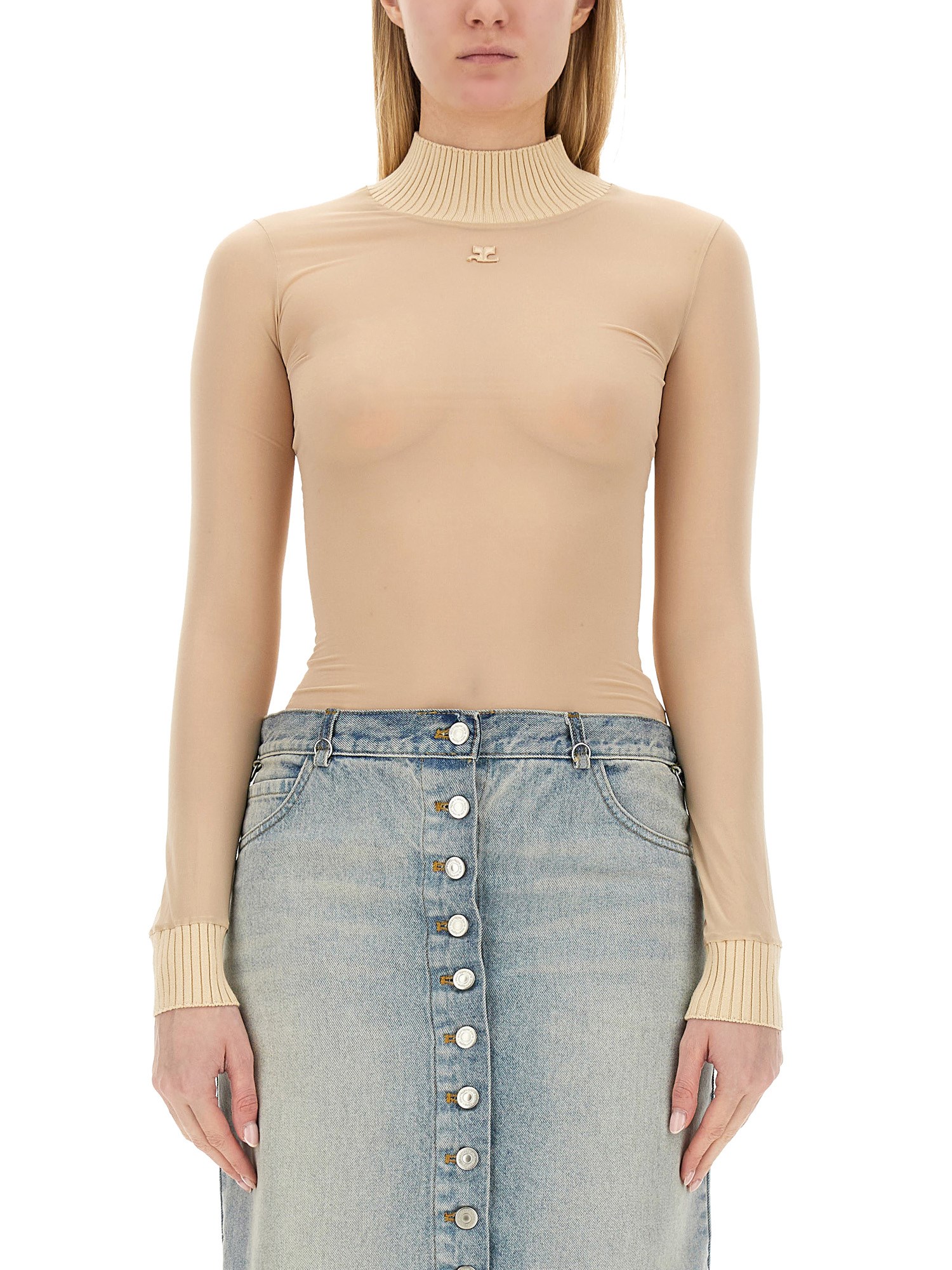 Shop Courrèges Tops With Logo In Beige