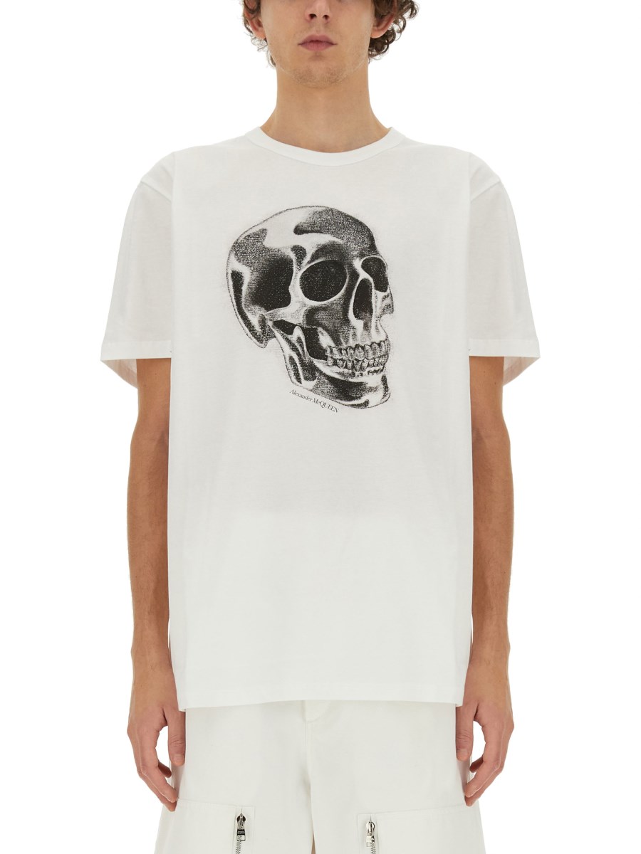 ALEXANDER McQUEEN T-SHIRT IN JERSEY DI COTONE CON STAMPA SKULL