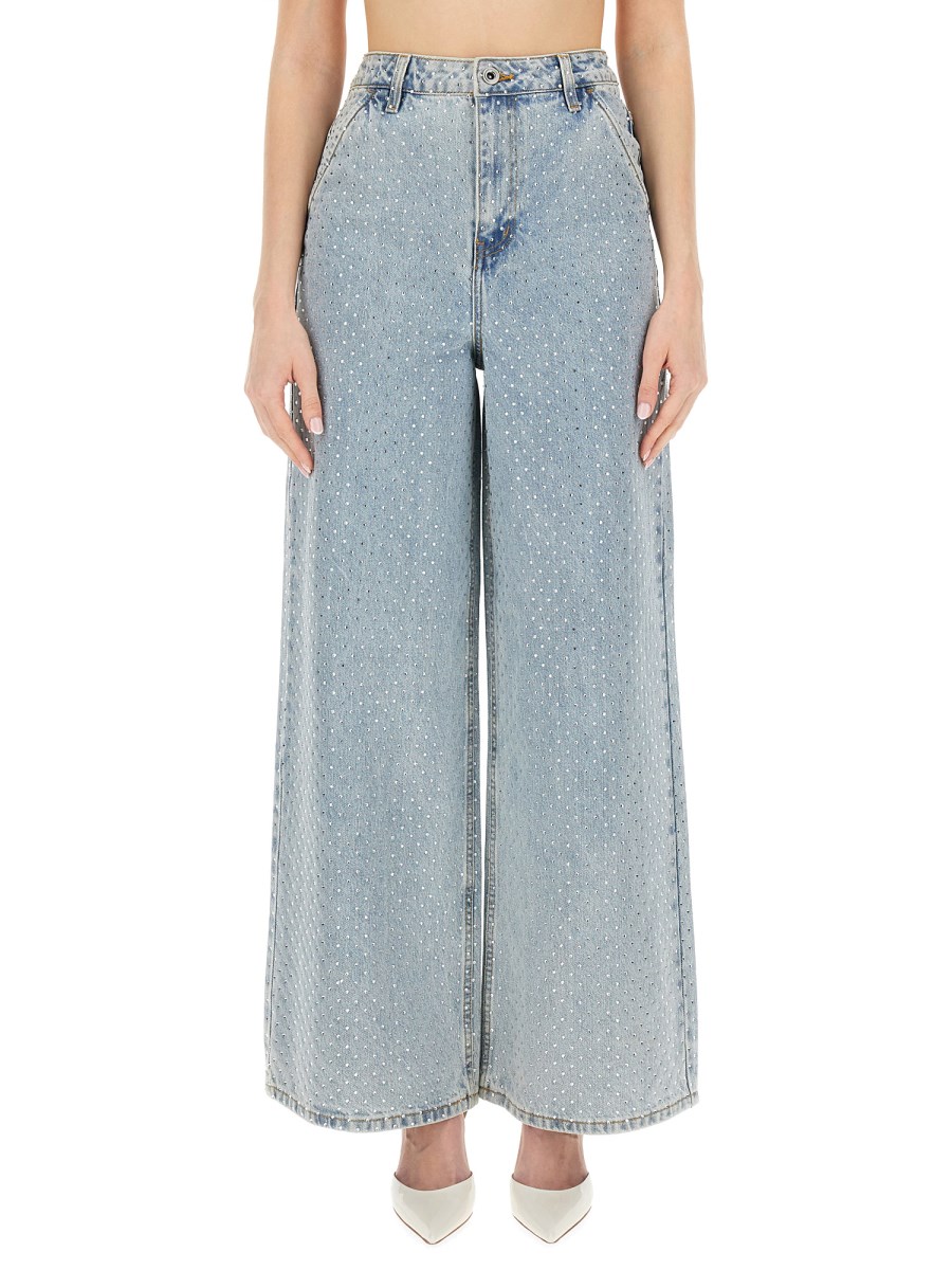 SELF-PORTRAIT JEANS WIDE LEG CON APPLICAZIONI STRASS