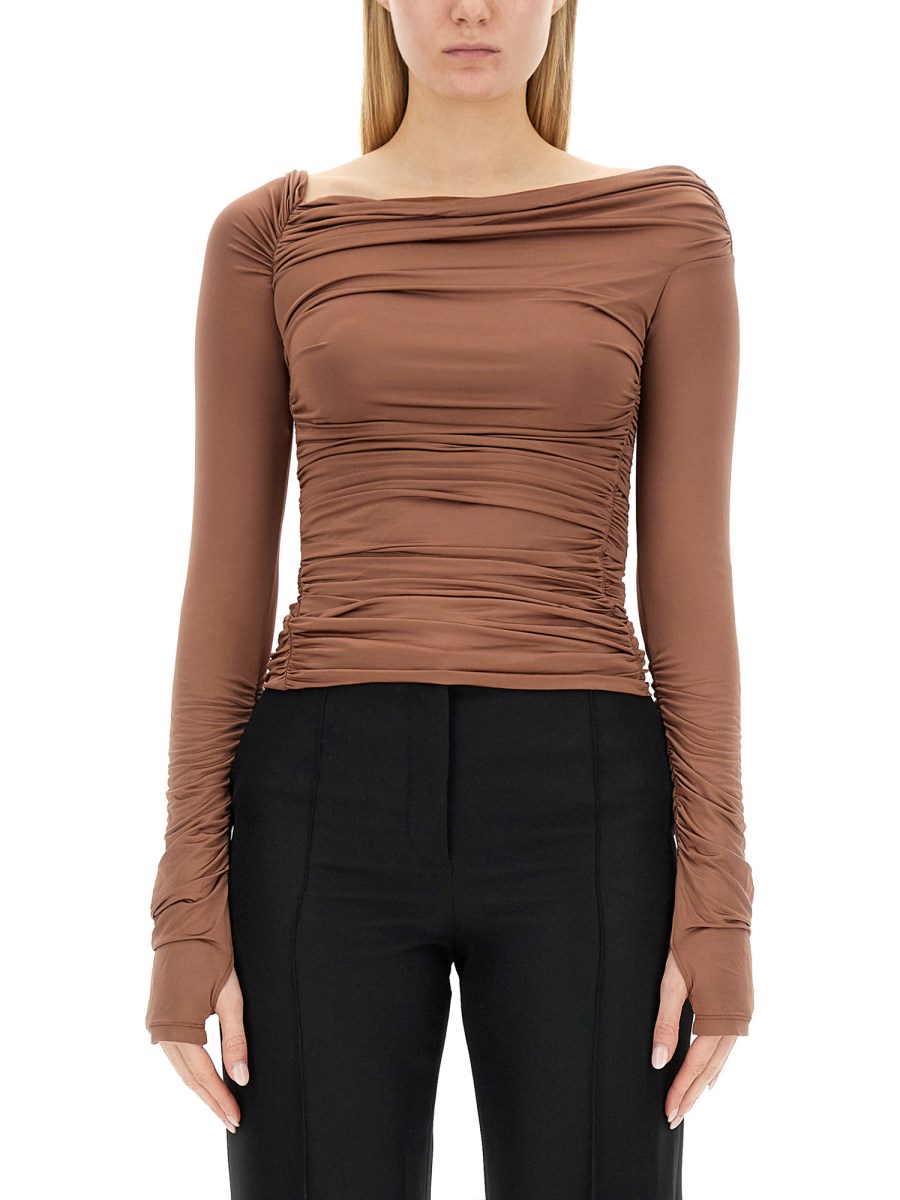 HELMUT LANG TOP CON SPALLE SCOPERTE CON ARRICCIATURE