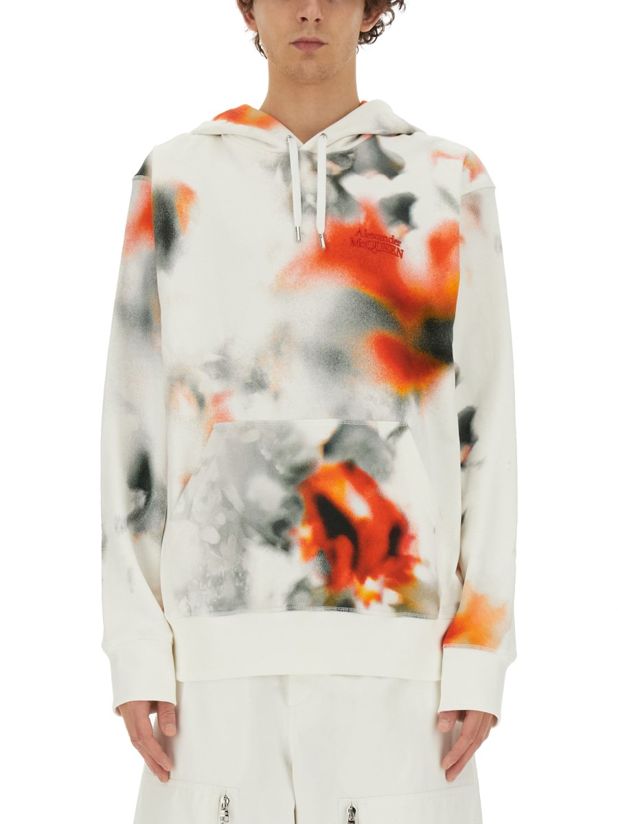 ALEXANDER McQUEEN FELPA CON CAPPUCCIO OBSCURED FLOWER