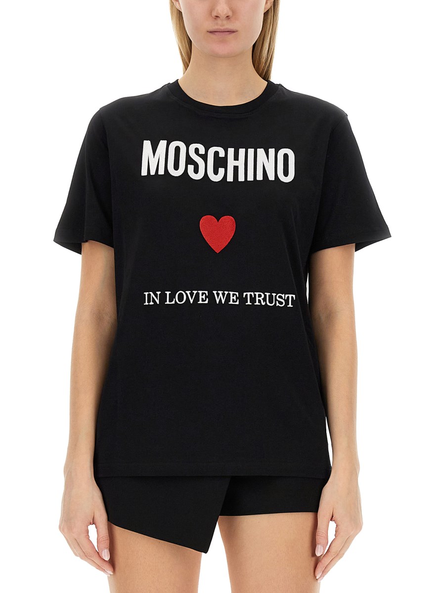 MOSCHINO T-SHIRT IN JERSEY DI COTONE CON STAMPA LOGO