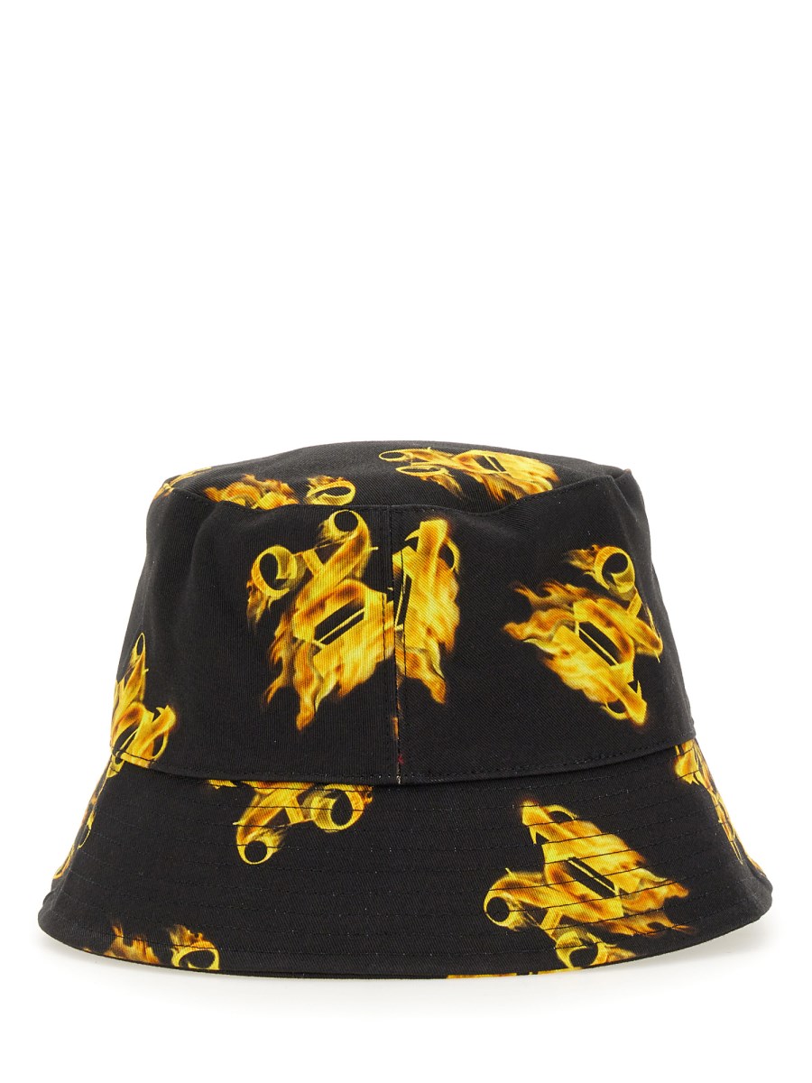 PALM ANGELS CAPPELLO BUCKET CON STAMPA "ALL BURNING MONOGRAM" IN COTONE