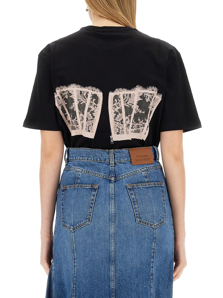 関税込★Alexander mcqueen★LACE CORSET SHORT SLEEVE T SHIRT Alexander McQueen Black Lace Corset T-Shirt Alexander McQueen