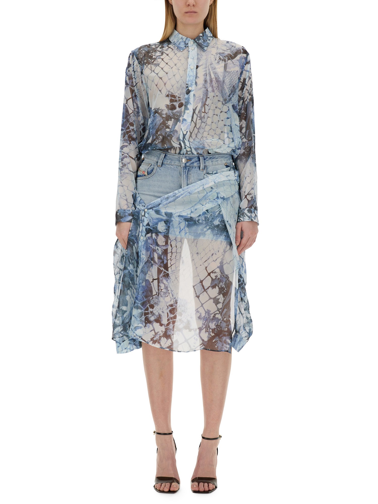 Diesel D-jeaniel Snakeskin-print Midi Dress In Blue
