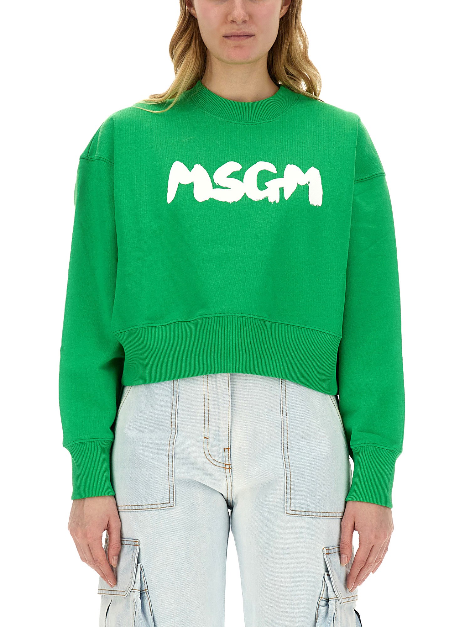 Shop Msgm Sweatshirt With Logo In Green