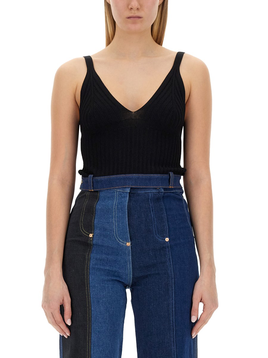 MOSCHINO JEANS TOP IN VISCOSA CON SCOLLO A V