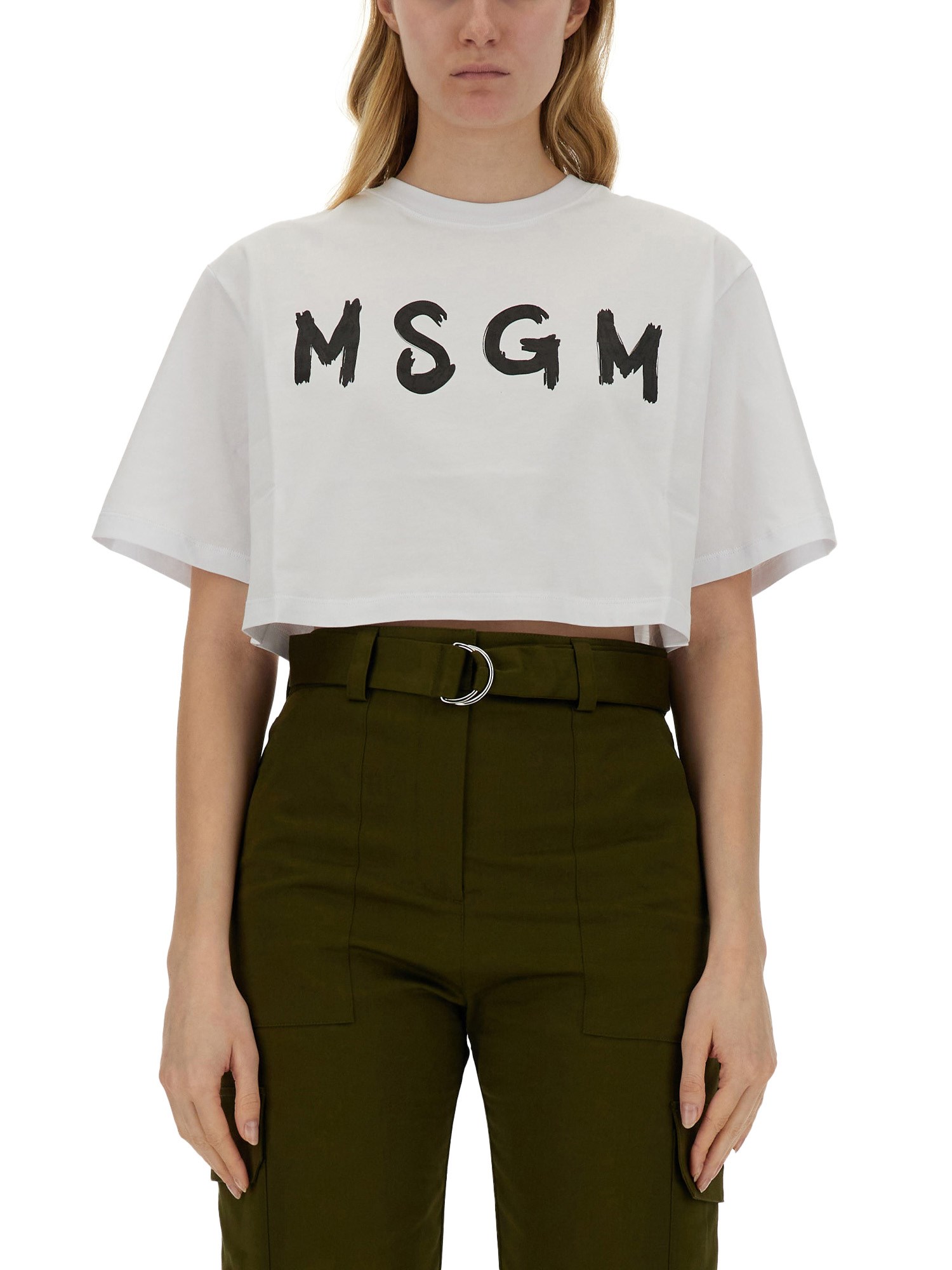 Shop Msgm Cropped T-shirt In White
