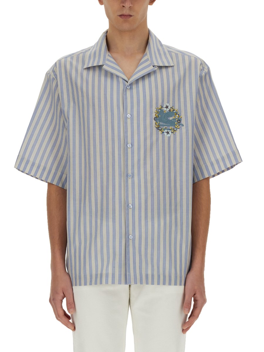 ETRO CAMICIA BOWLING A RIGHE CON LOGO RCAMATO