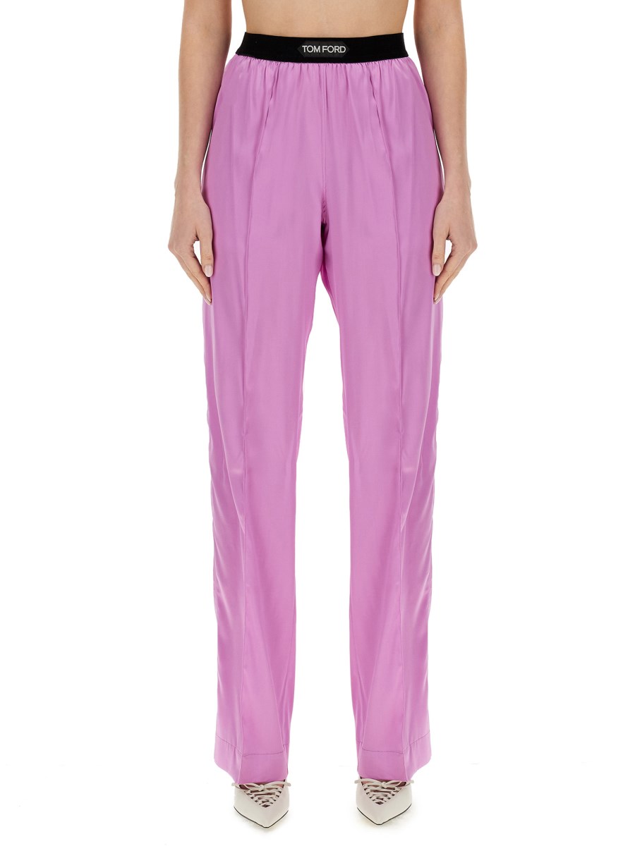 TOM FORD PANTALONE CON LOGO IN RASO DI SETA STRETCH