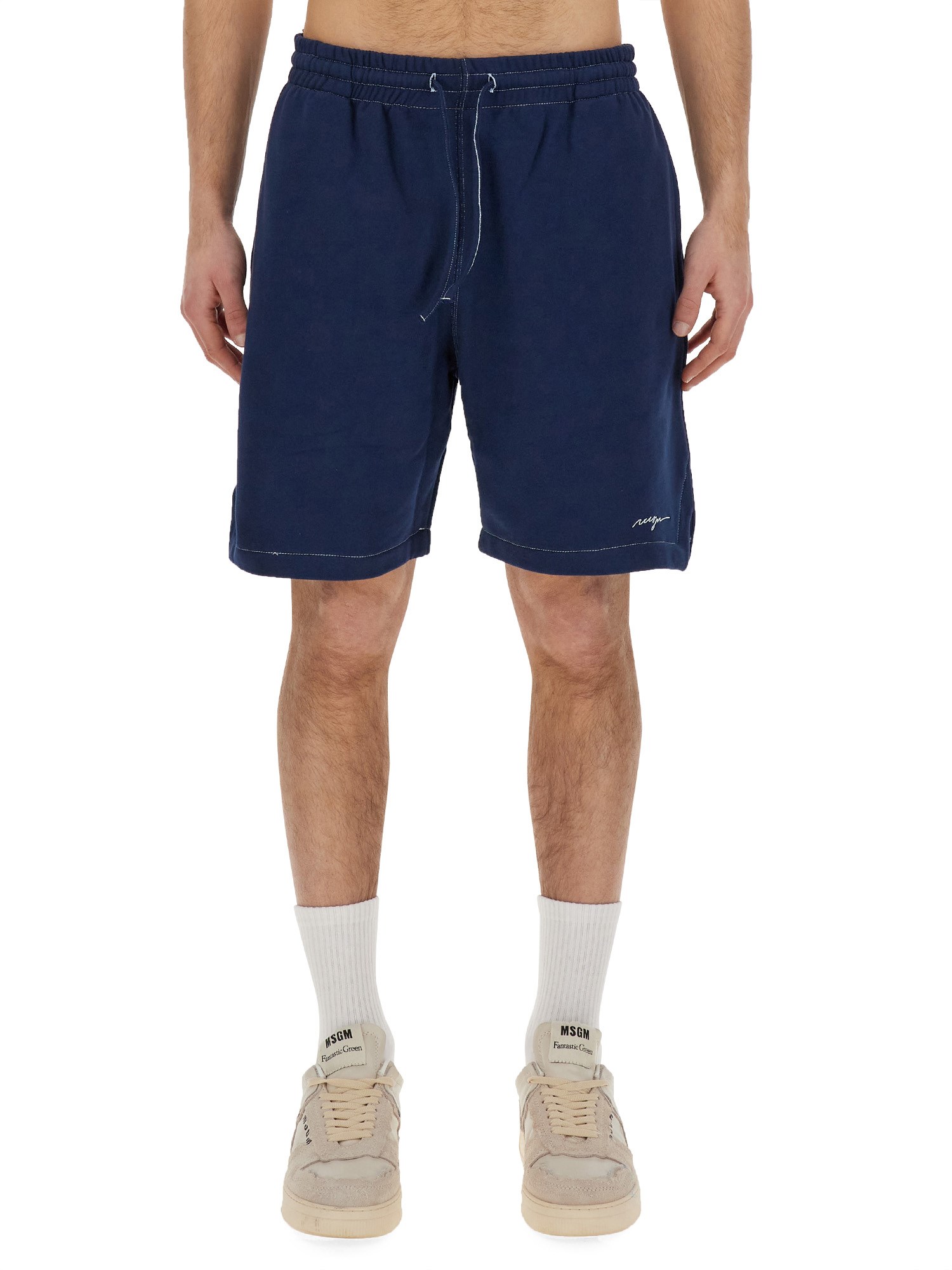 msgm bermuda shorts with embroidered logo