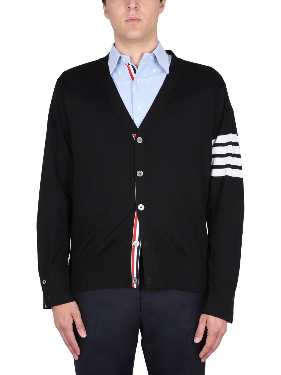 THOM BROWNE CARDIGAN IN LANA 4BAR STRIPE