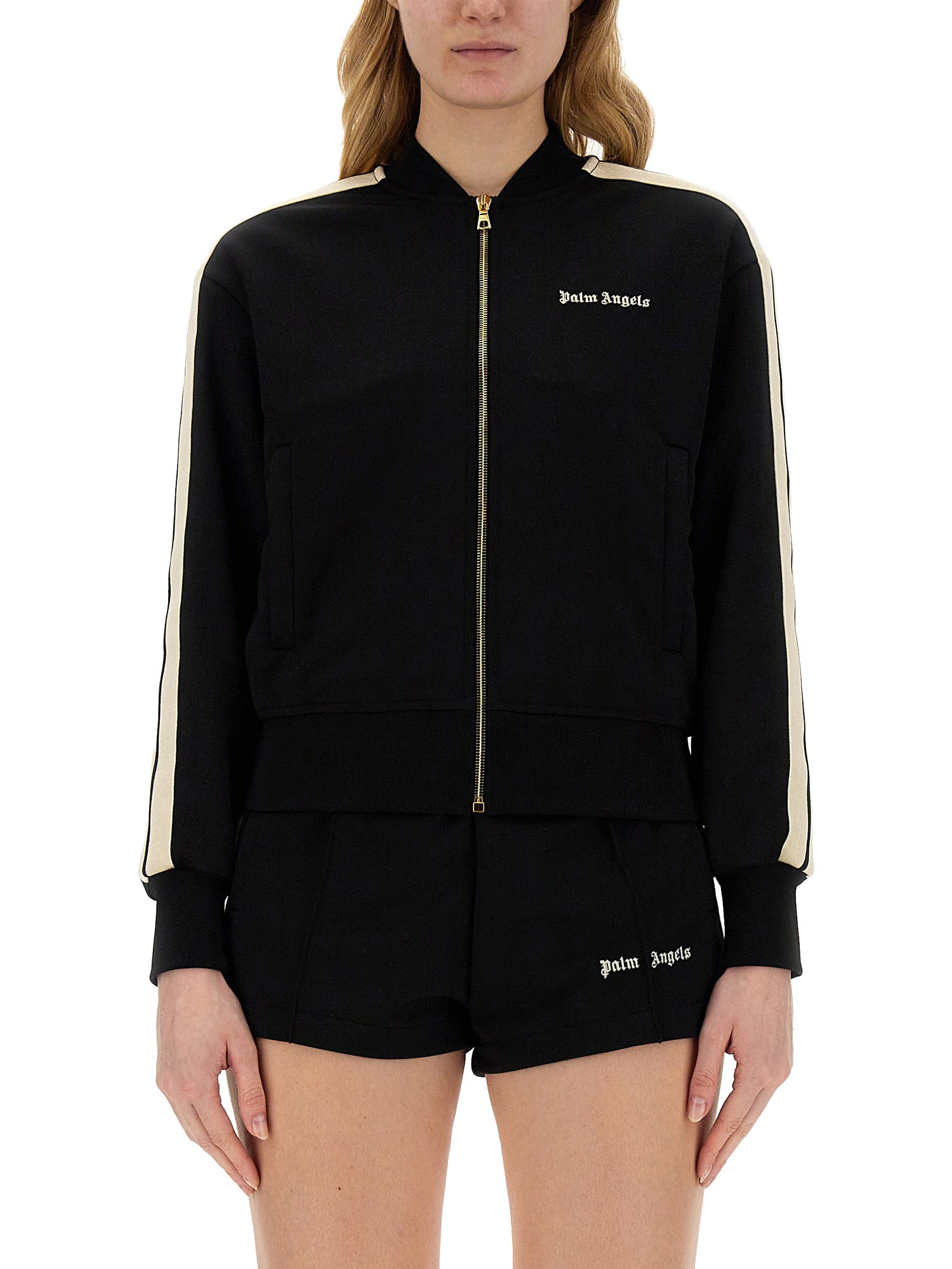 Palm Angels Track Sweatshirt With Contrast Bands In Black