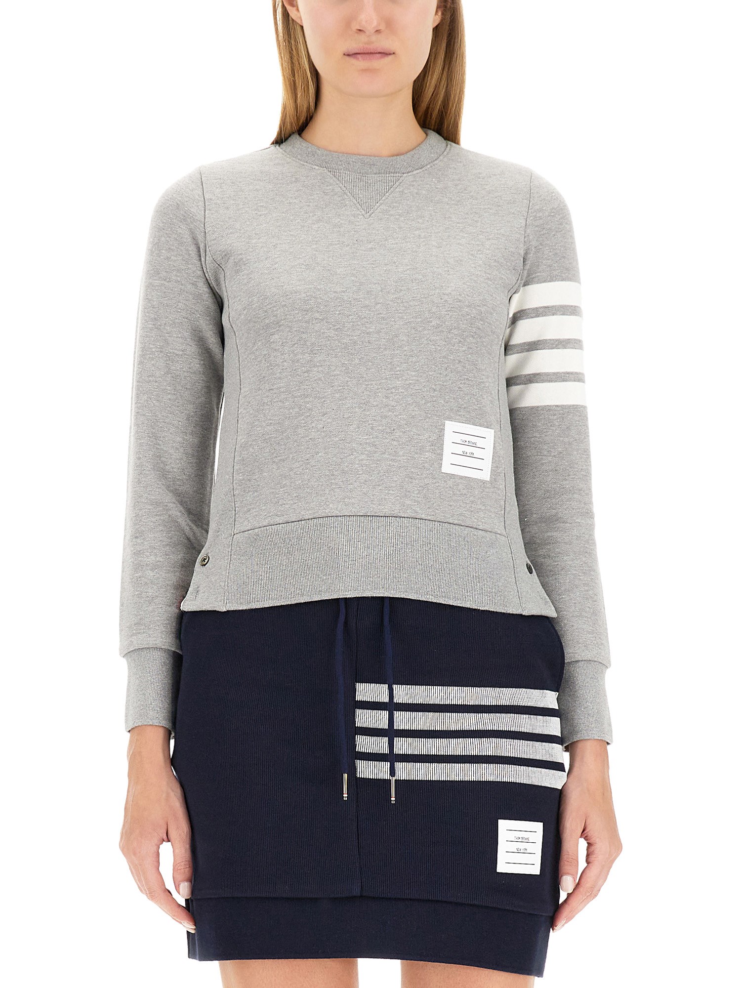 Thom Browne Womens Classic Sweatshirt In Classic Loop With Engineered 4 Bar In Grey