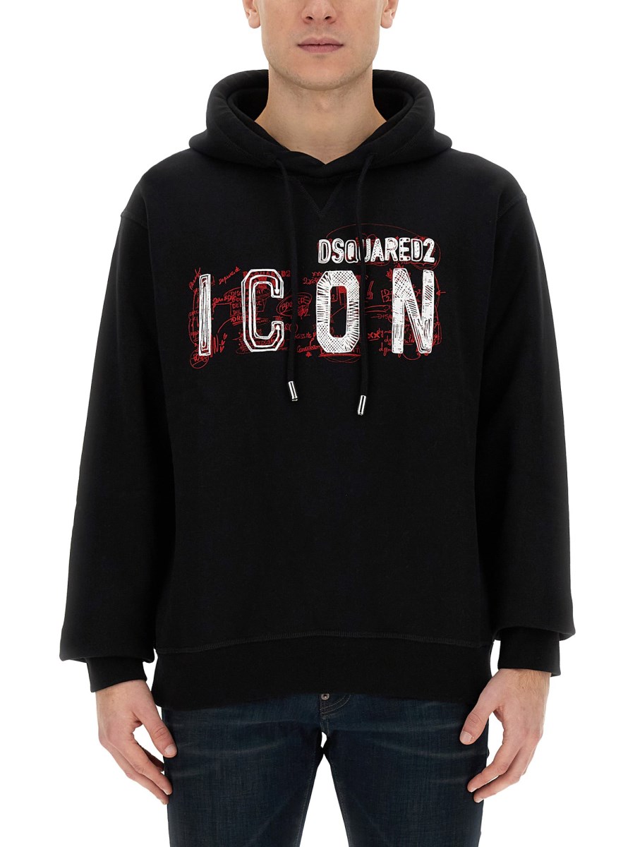 DSQUARED FELPA "ICON" SCRIBBLE COOL FIT IN COTONE CON CAPPUCCIO