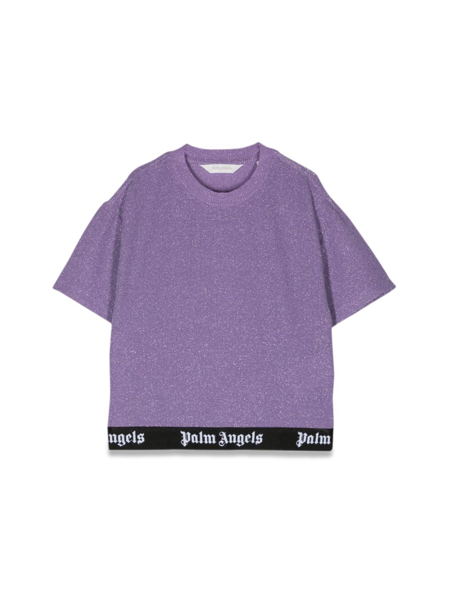 PALM ANGELS logo band lurex rib crop.tee