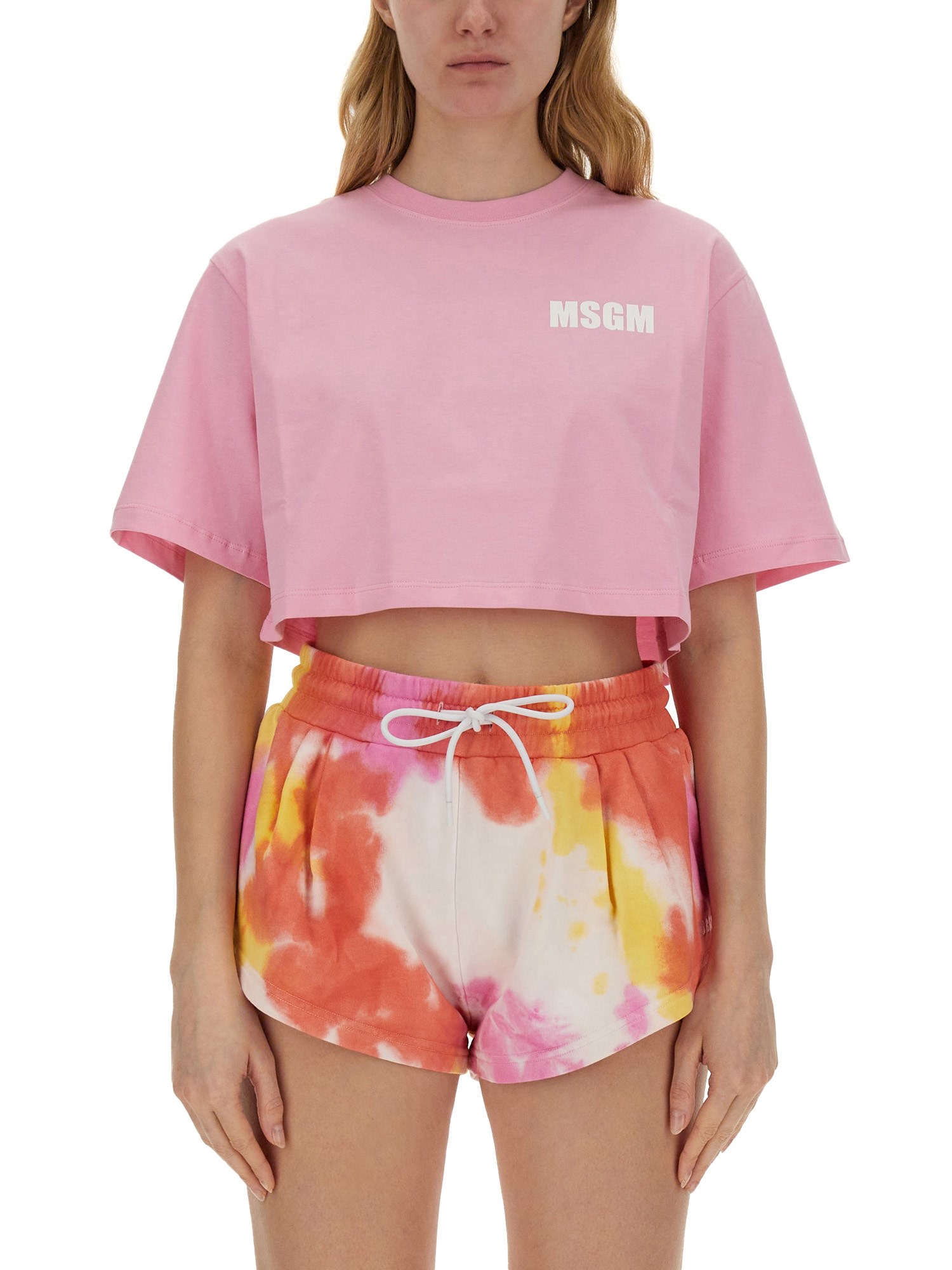 Shop Msgm Cropped T-shirt In Pink
