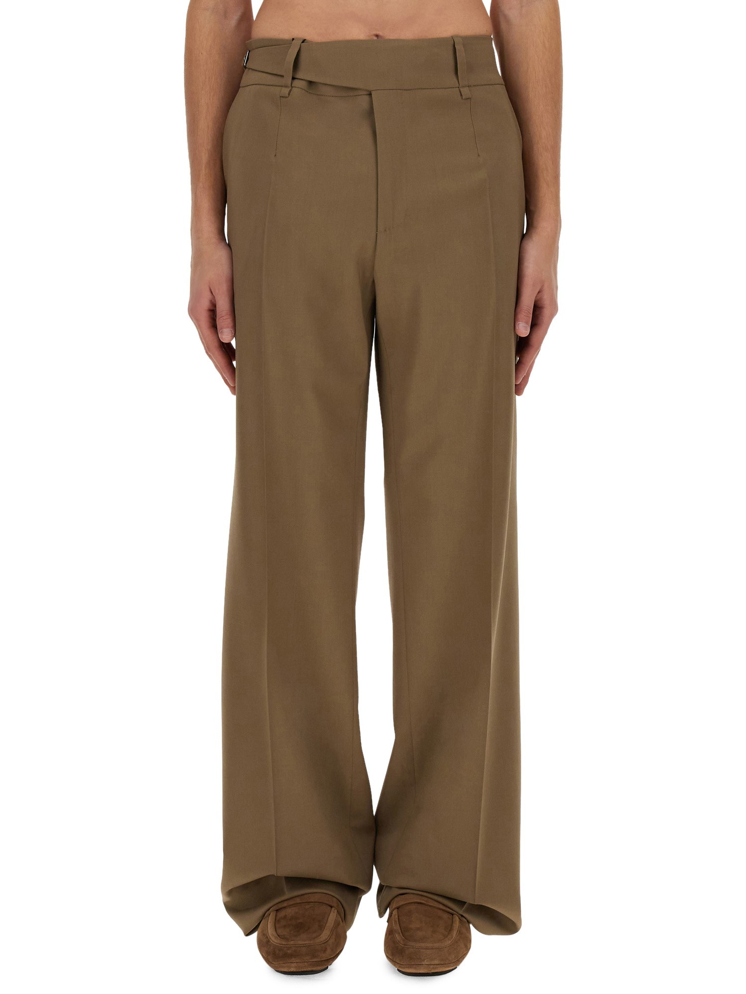 Dolce & Gabbana Stretch Virgin Wool Pants With Side Martingale In Beige
