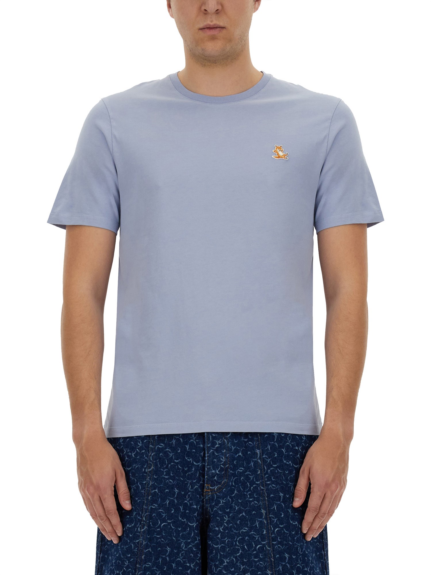 Maison Kitsuné T-shirt With Fox Patch In Blue