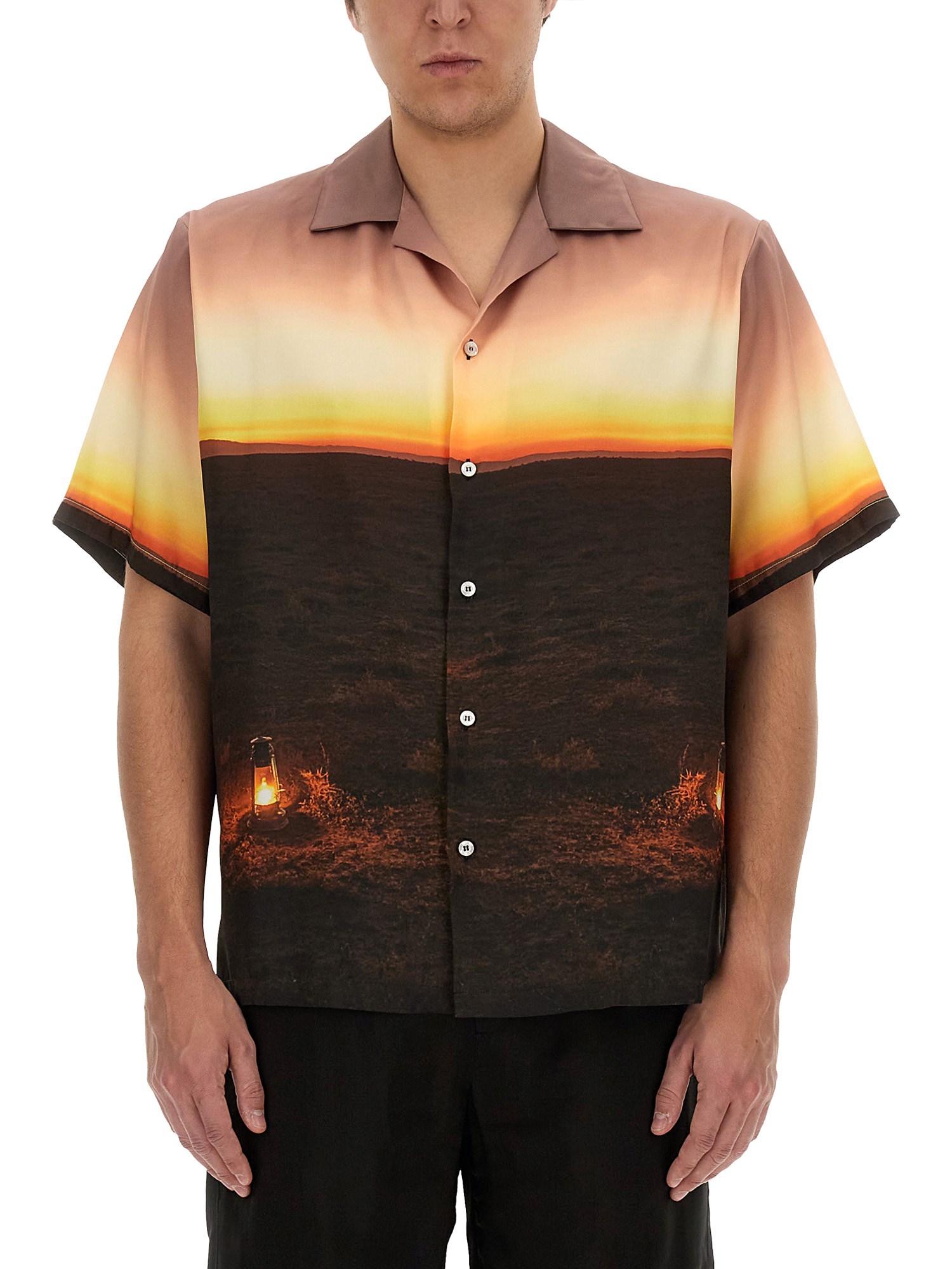 Msgm Graphic-print Satin Shirt In Multicolour