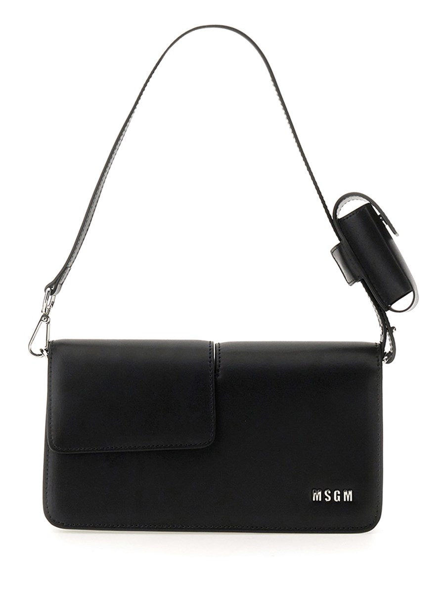 MSGM BORSA BAGUETTE IN PELLE CON DOPPIO FLAP E LOGO