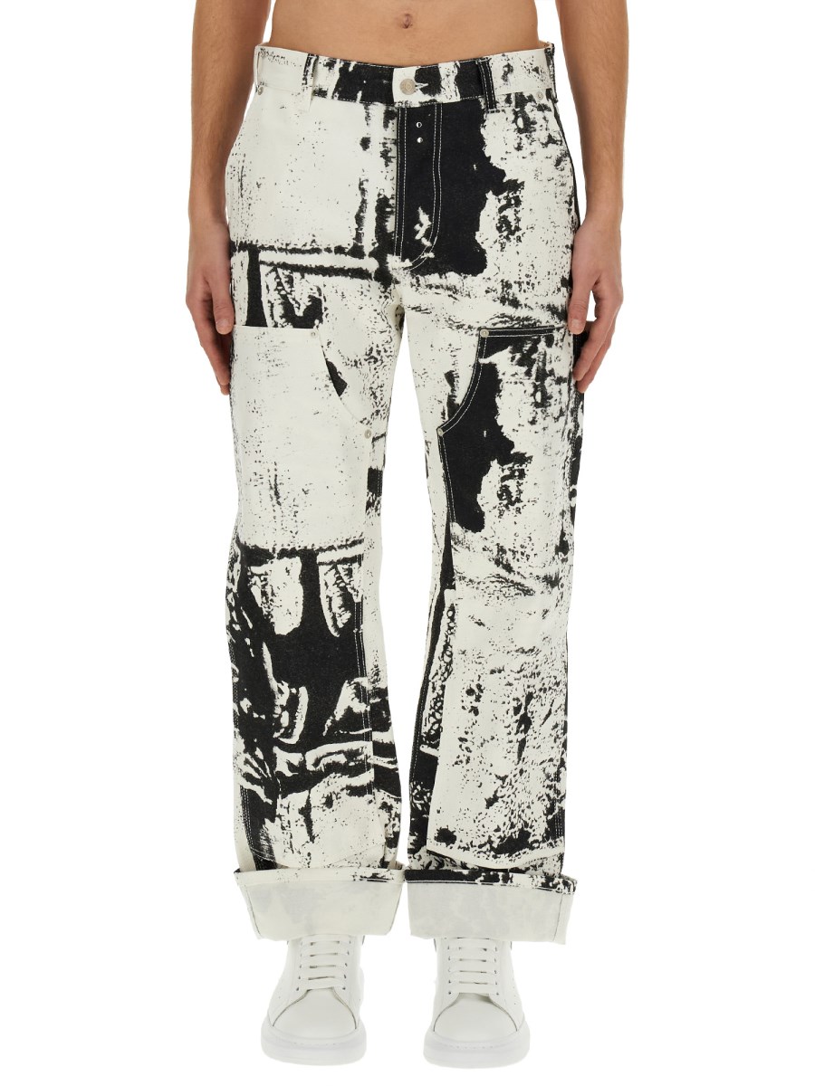 ALEXANDER McQUEEN JEANS WORKWEAR IN DENIM DI COTONE CON STAMPA FOLD