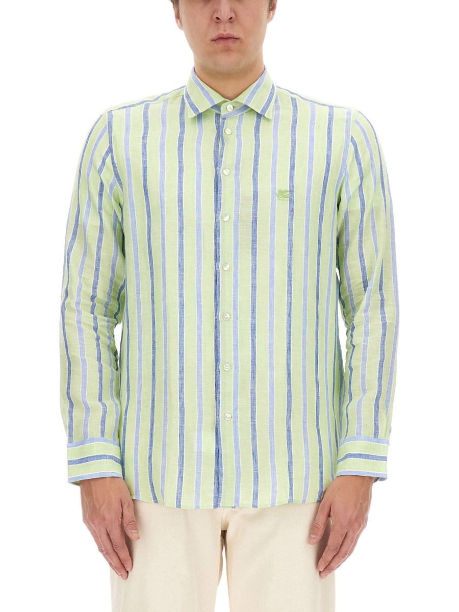 ETRO CAMICIA PEGASO IN LINO CON MOTIVO RIGA