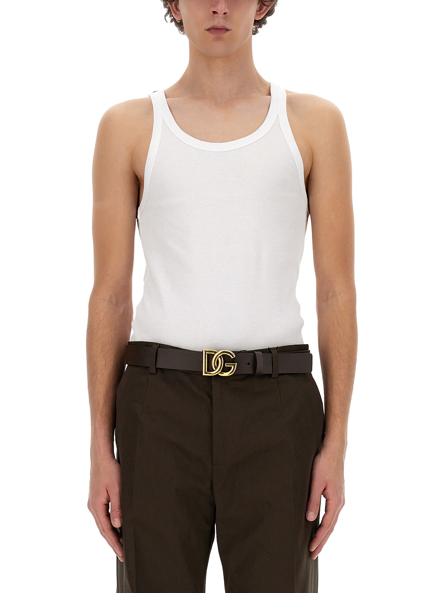 Dolce & Gabbana Classic Fit Cotton Blend Tank Top With Ribbed Texture In White