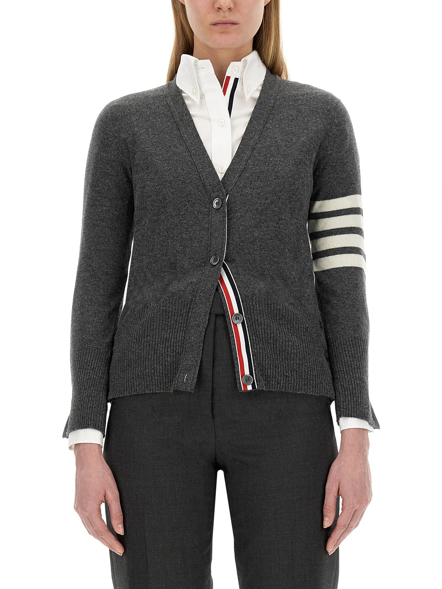 Thom Browne V-neck Cardigan In Grey