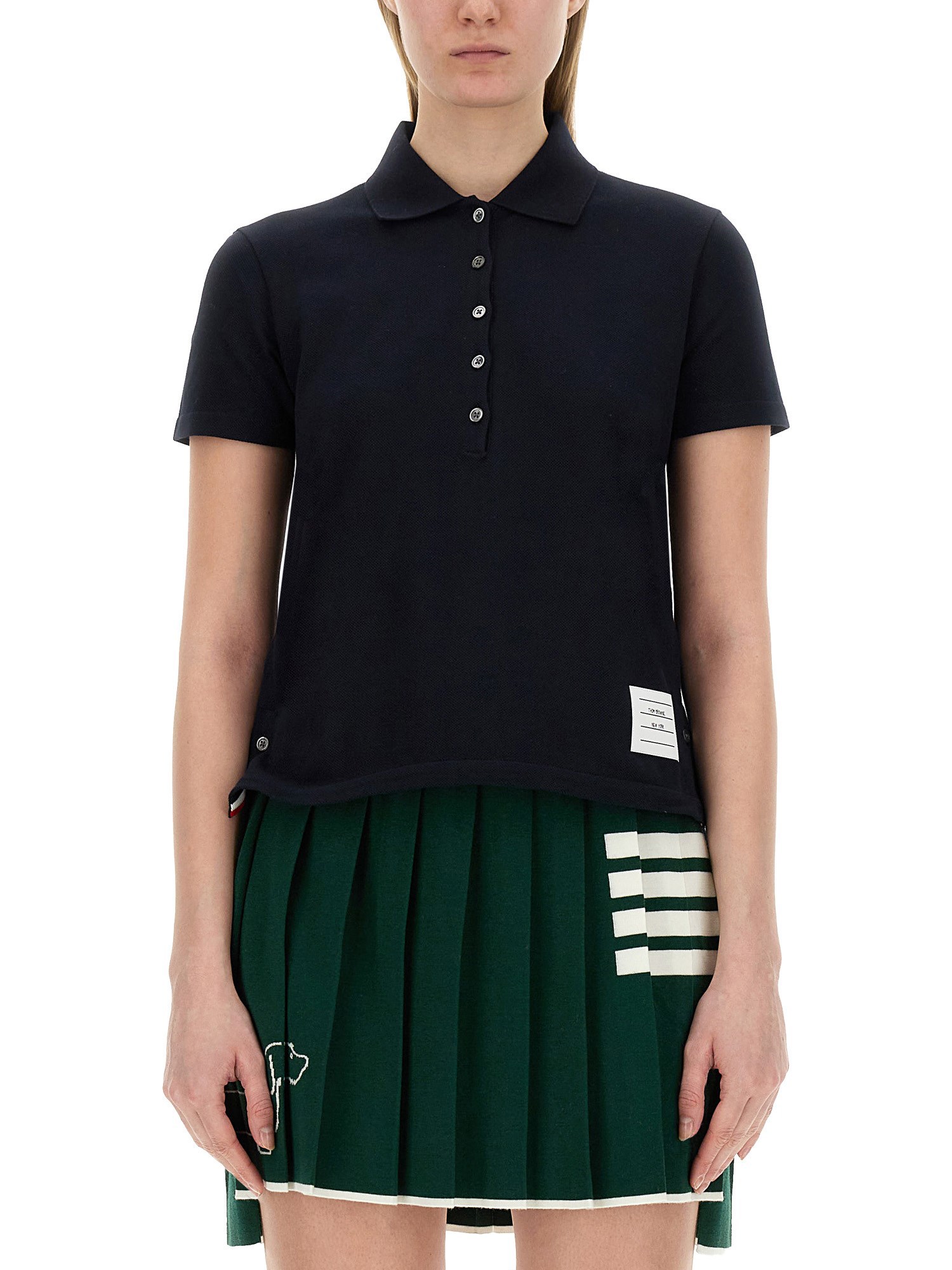 Shop Thom Browne Polo In Pique. In Blue