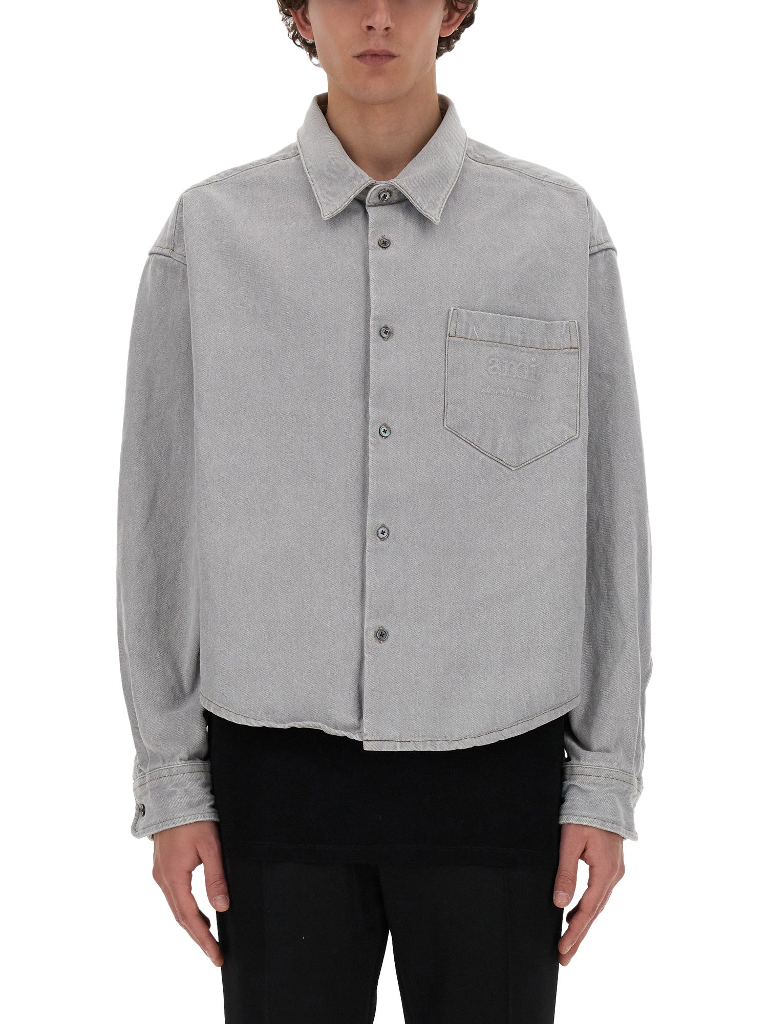 Shop Ami Alexandre Mattiussi Shirt With Logo In Grey