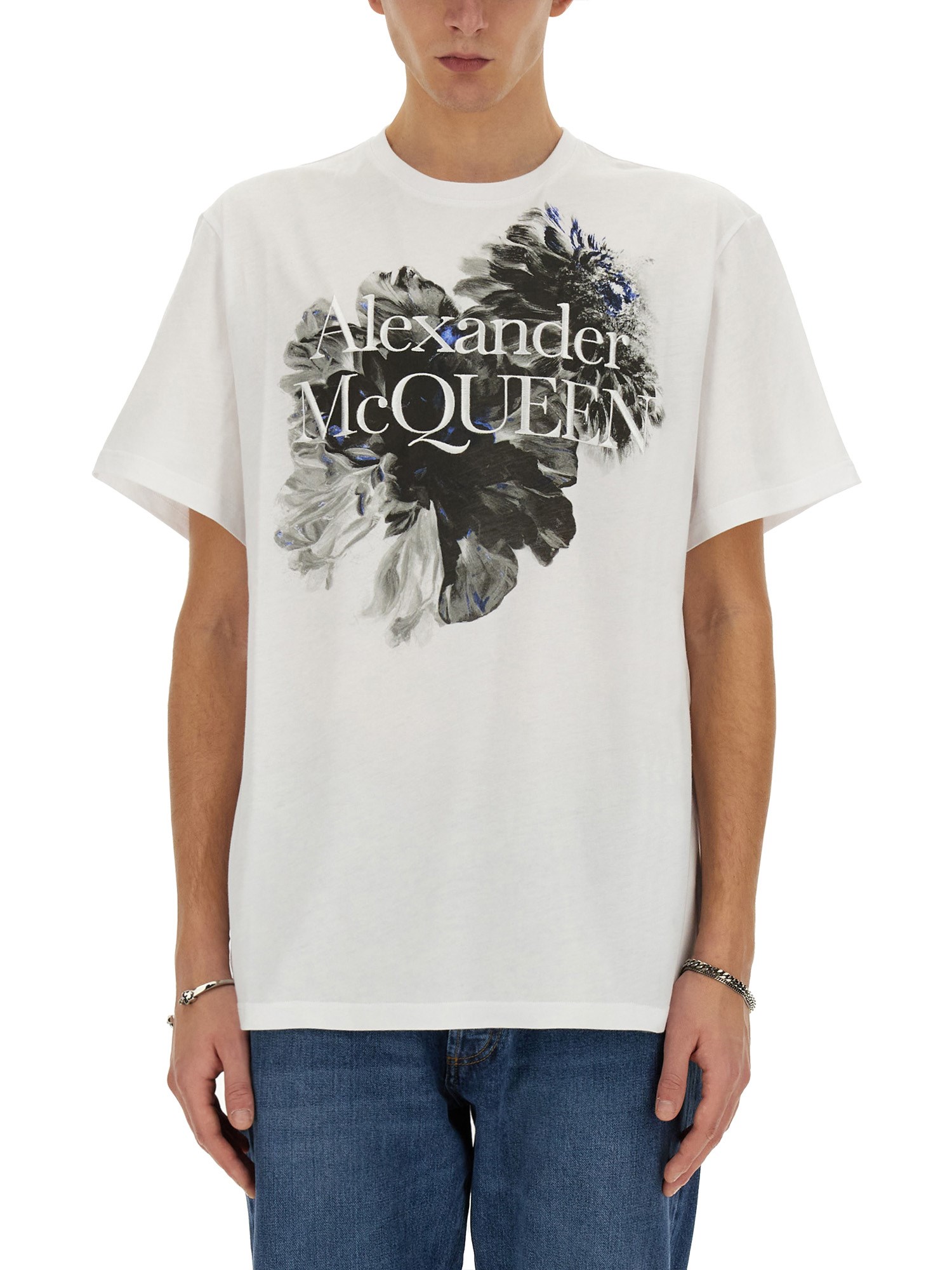 alexander mcqueen dutch flower logo t-shirt