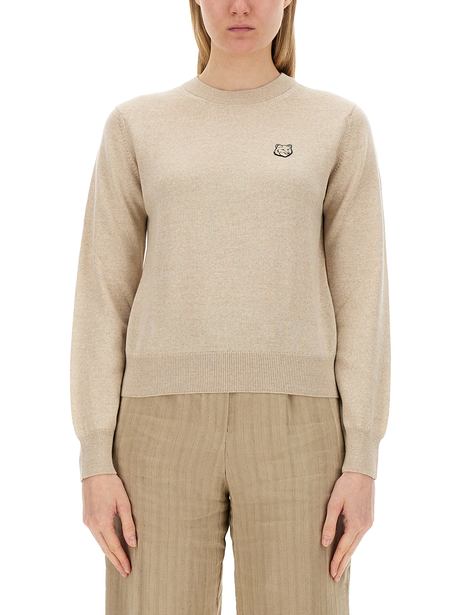 Shop Maison Kitsuné "fox Head" Jersey In Beige