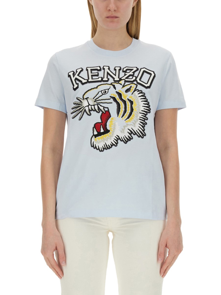 KENZO SEA LILY PRINT CREPE CREW NECK DRESS WITH EMBROIDERED TIGER Eleonora Bonucci