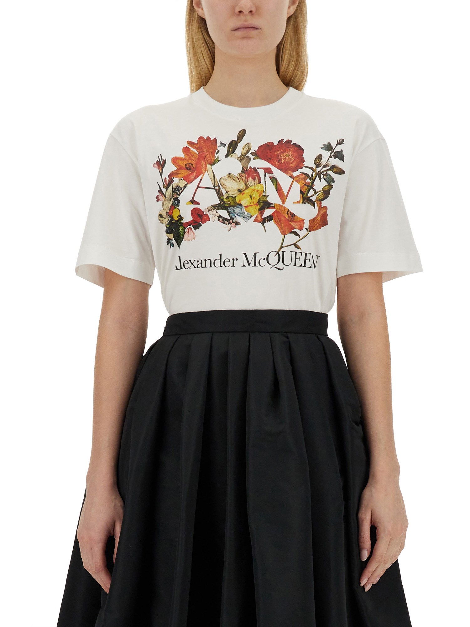 alexander mcqueen t-shirt with logo and dutch flower motif