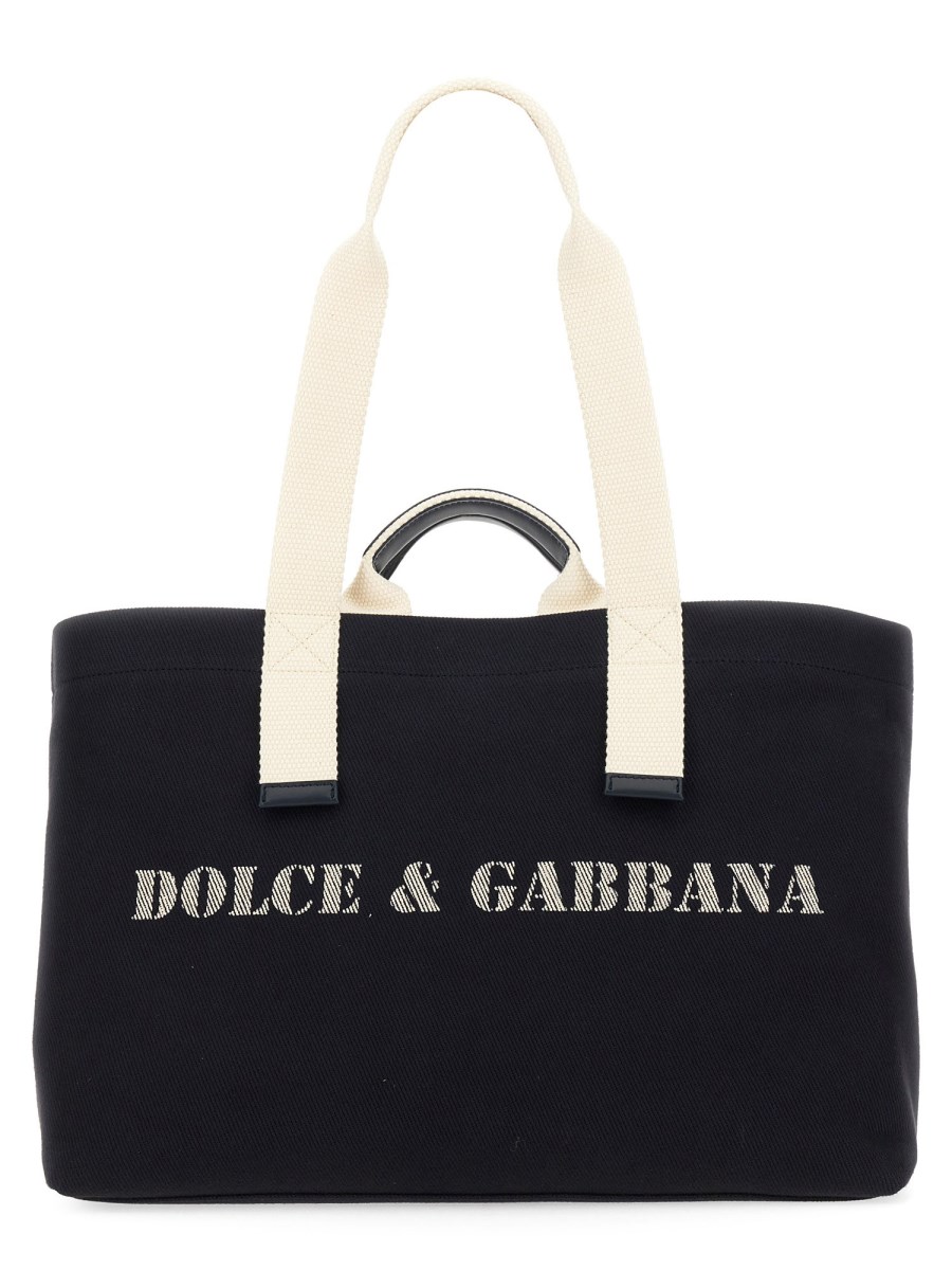 DOLCE & GABBANA BORSA SHOPPING IN DRILL DI COTONE CON LOGO