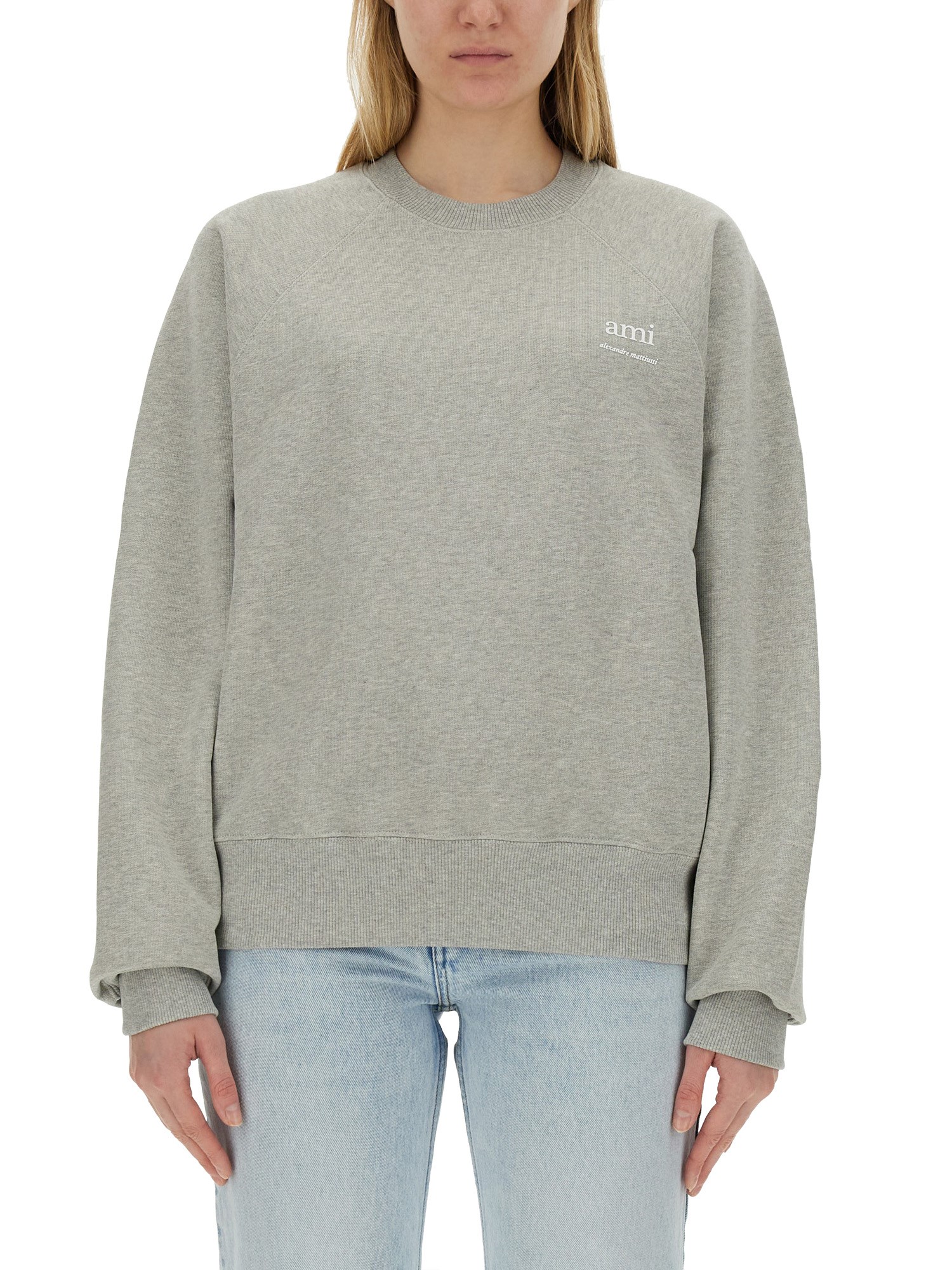 Shop Ami Alexandre Mattiussi Sweatshirt With Logo In Grey