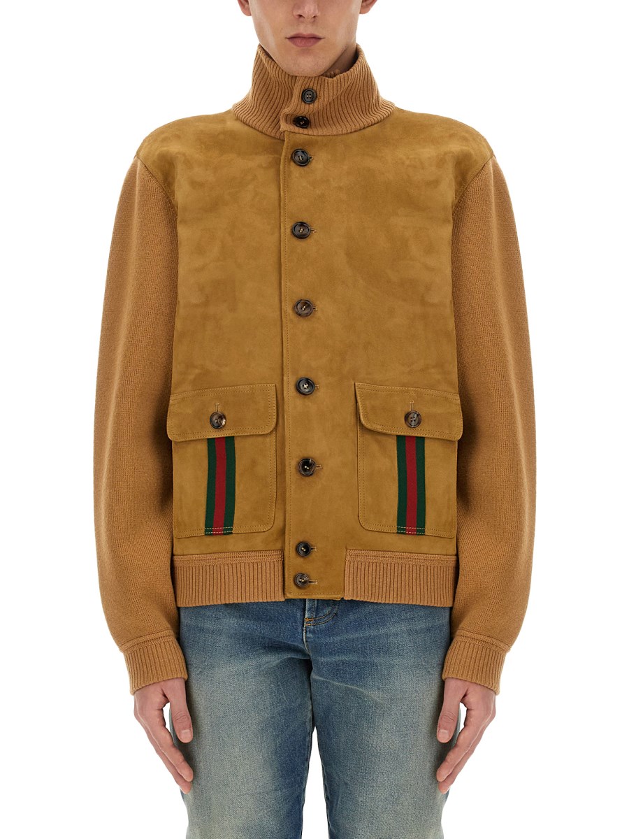 GUCCI BOMBER IN PELLE SCAMOSCIATA CON DETTAGLI WEB