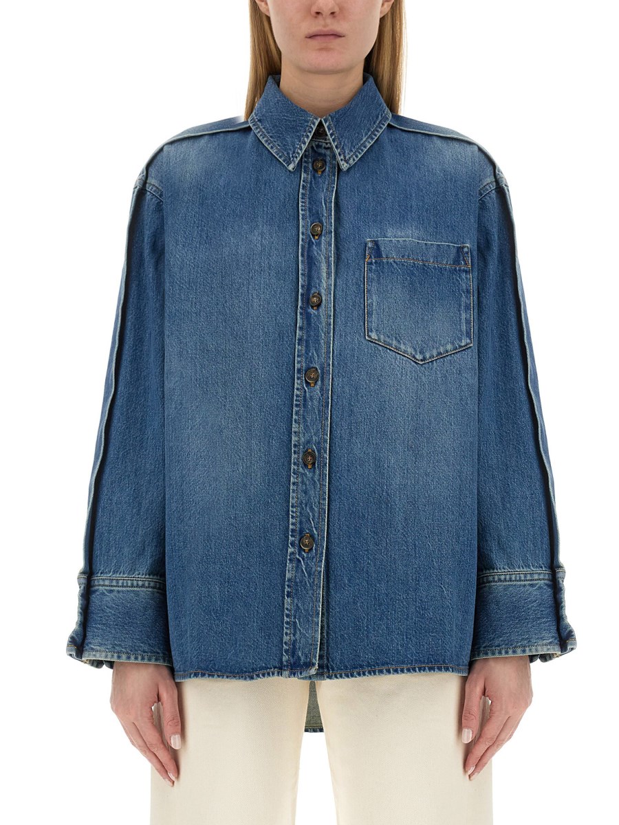 VICTORIA BECKHAM CAMICIA OVERSZIE FIT IN DENIM DI COTONE