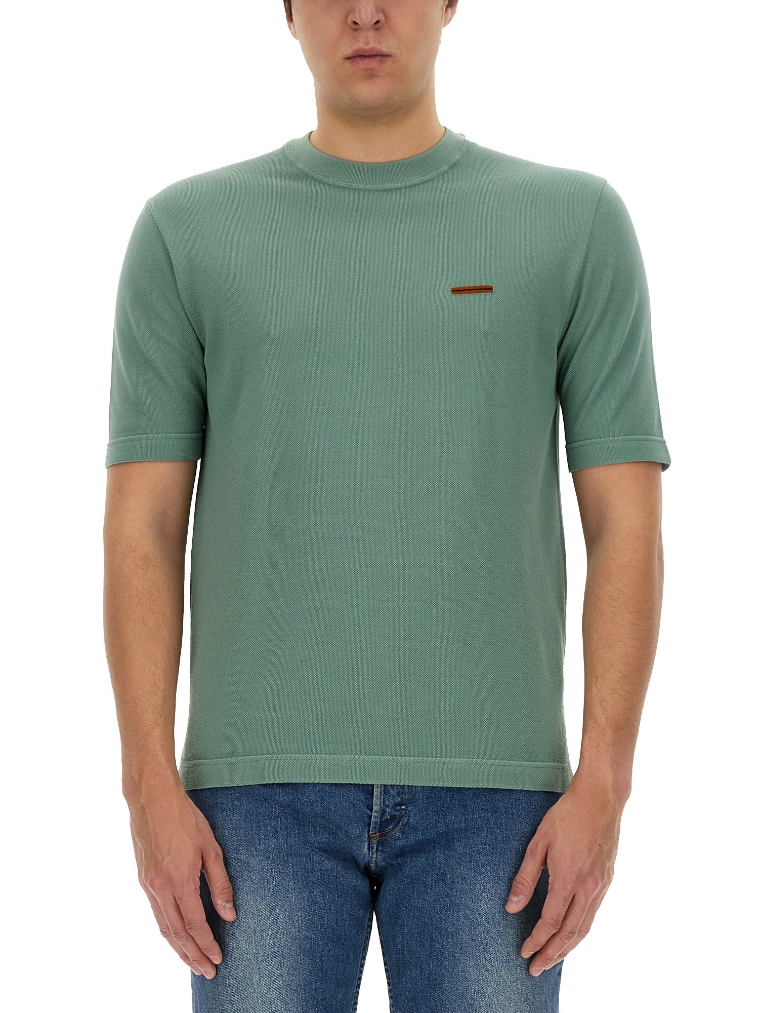 Zegna Logo Crew Neck T-shirt In Blue