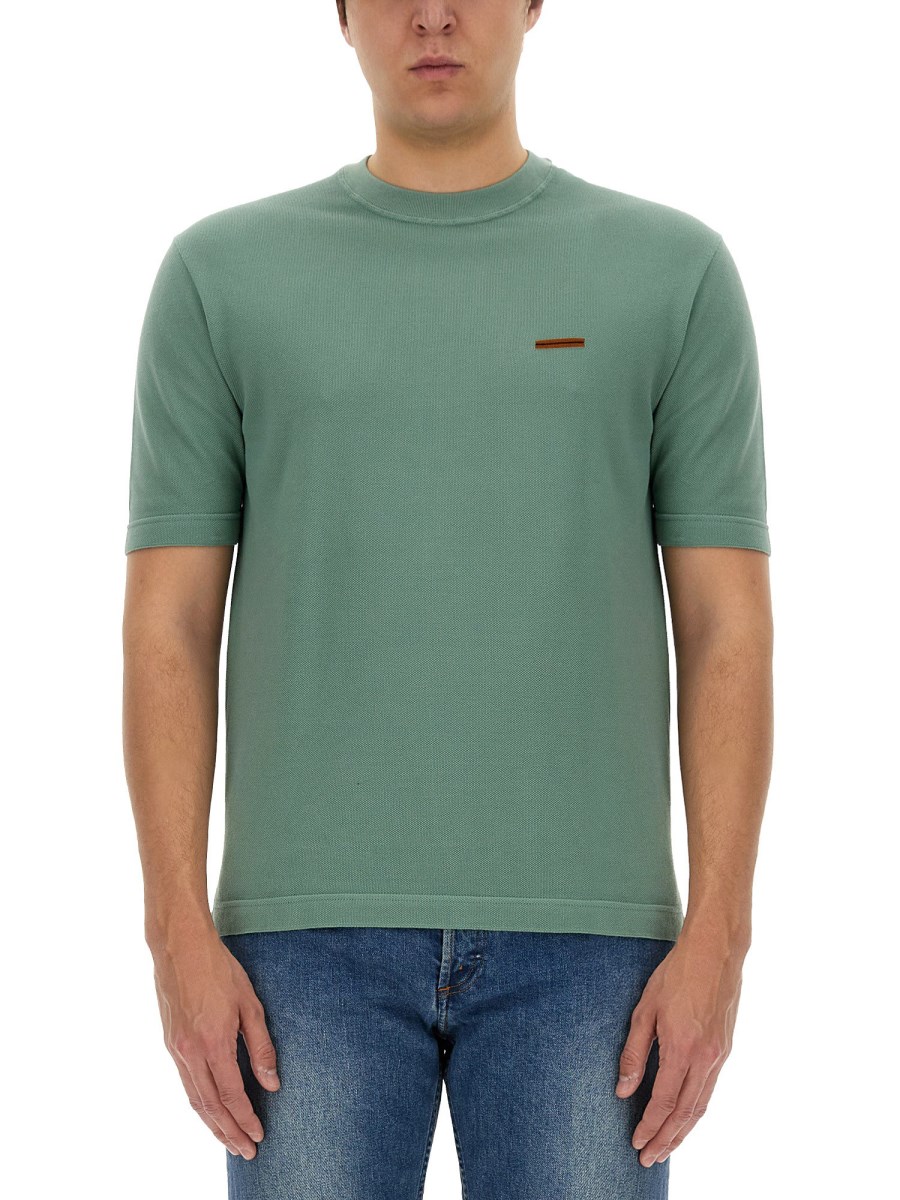 ZEGNA T-SHIRT IN PIQUÉ DI COTONE CON PATCH LOGO