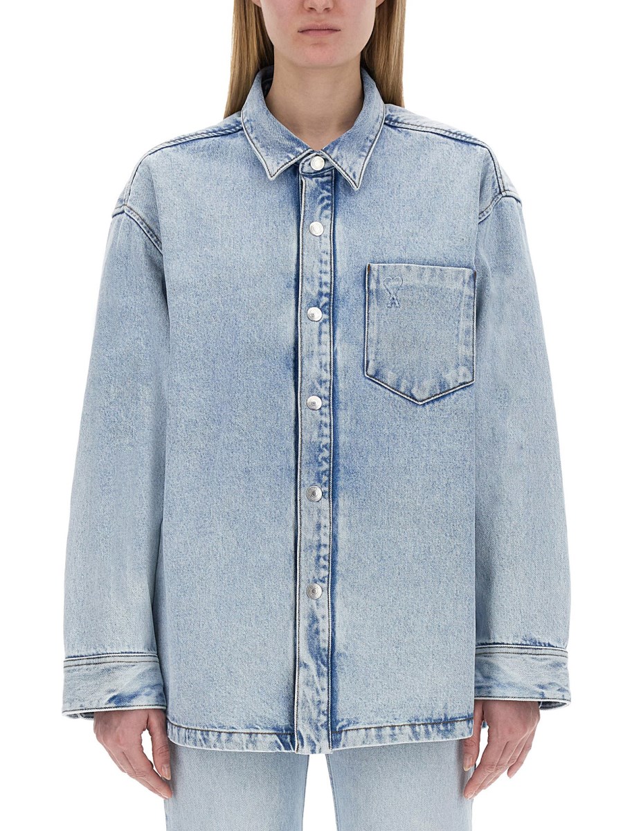 AMI PARIS CAMICIA OVERSIZE FIT IN DENIM DI COTONE