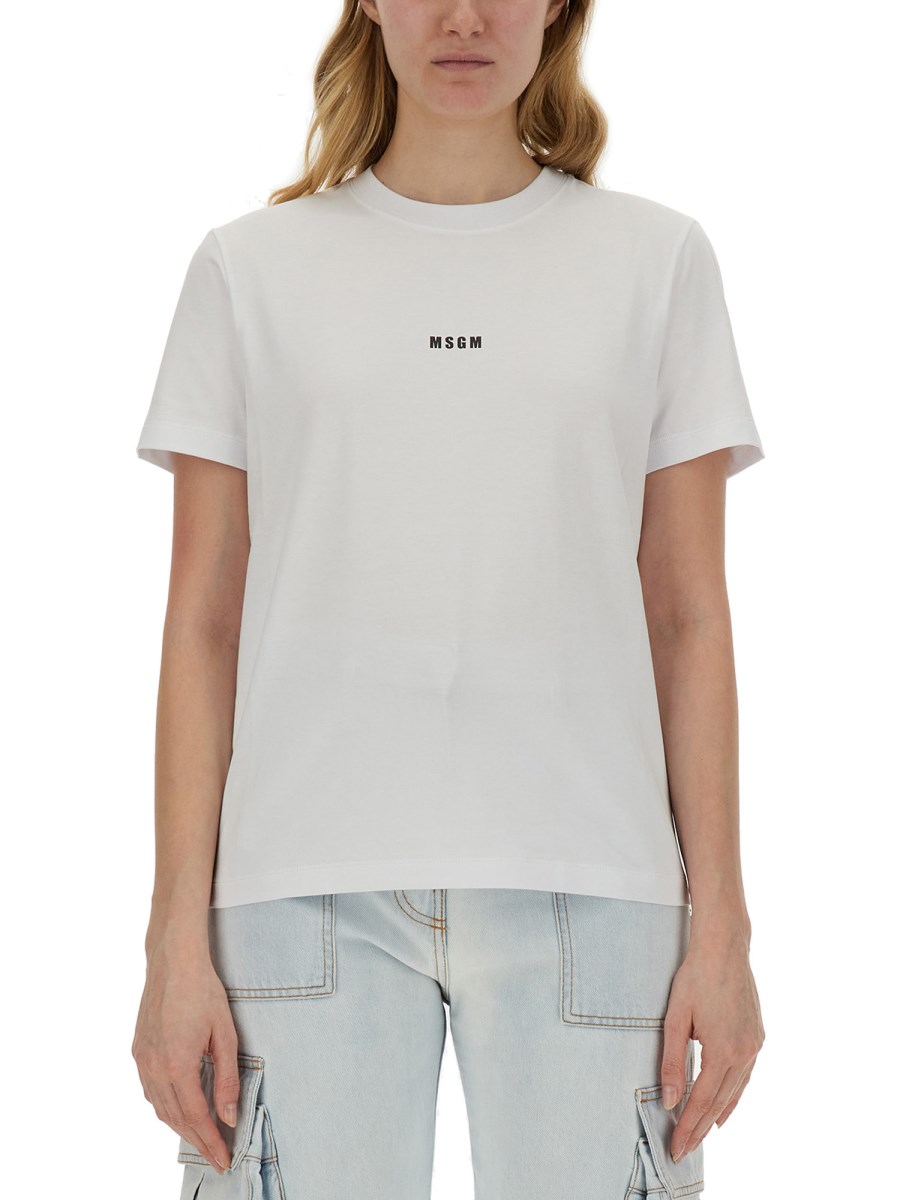 MSGM - T-SHIRT GIROCOLLO IN JERSEY DI COTONE CON STAMPA LOGO PENNELLATO -  Eleonora Bonucci